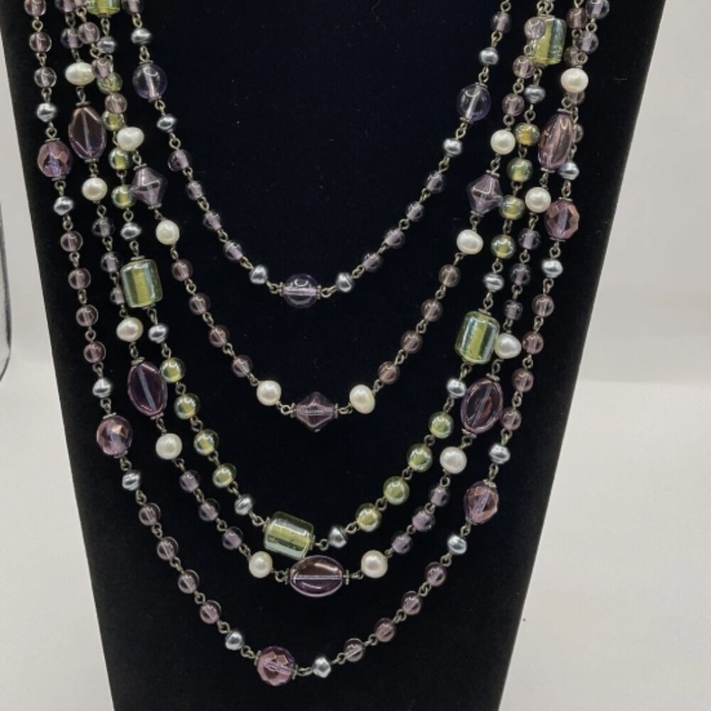 Vintage Talbots Statement Necklace Lavender and Green Stones